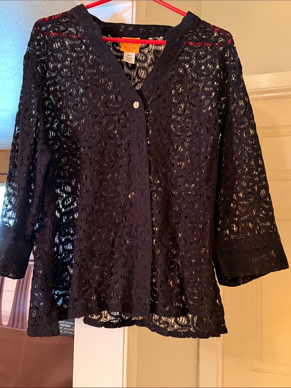 Ruby Rd. Navy Crochet Lace Button-Front Blouse